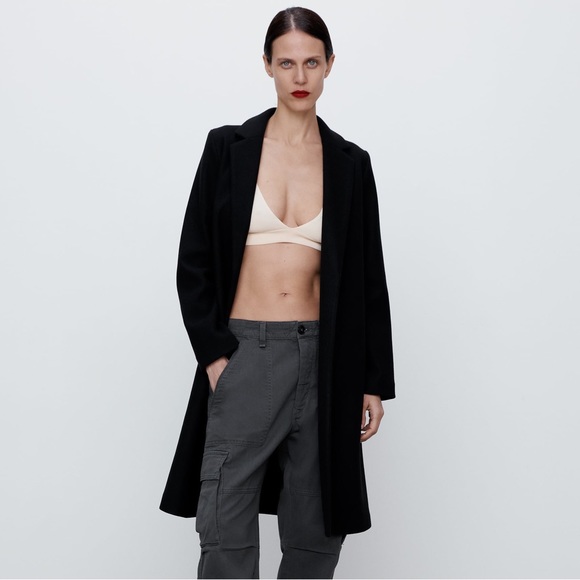 Zara Lapel Collar Coat Size Small Black - Picture 1 of 5